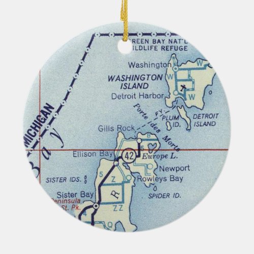 Washington Island WI Old Map Ceramic Ornament