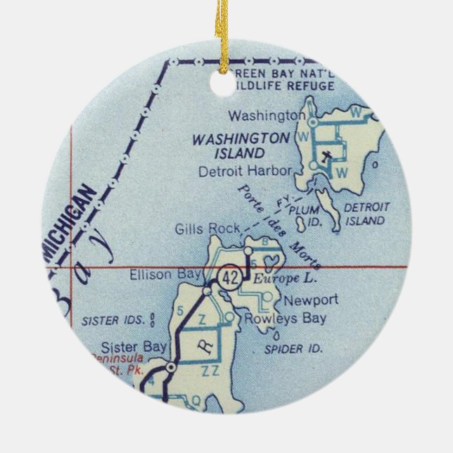 Washington Island WI Old Map Ceramic Ornament (Back)