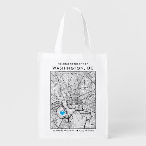 Washington Love Locator  City Map Wedding Welcome Grocery Bag