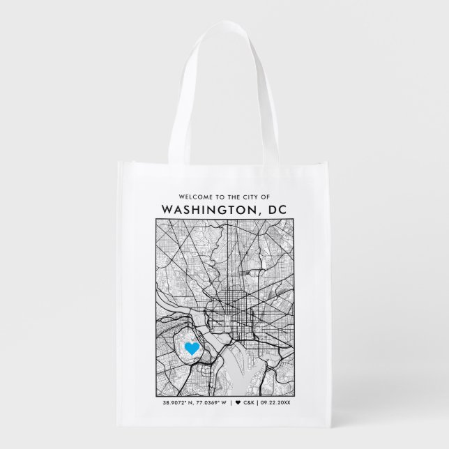 Washington Love Locator | City Map Wedding Welcome Grocery Bag (Front)