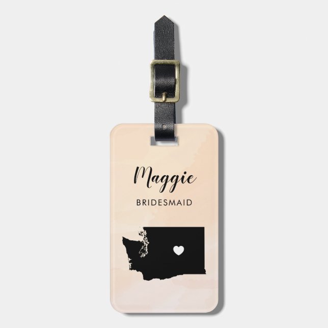 Washington Map Luggage Tag, Wedding Party Welcome Tag (Front Vertical)