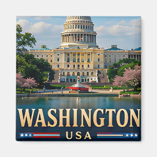 Washington Monument and American Icons Magnet