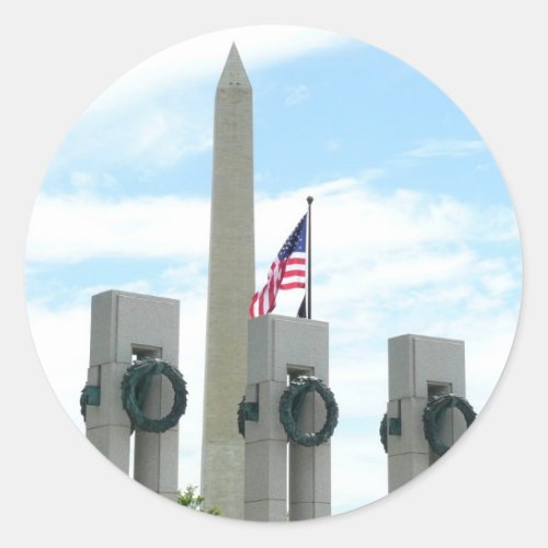 Washington Monument and WWII Memorial in DC Classic Round Sticker