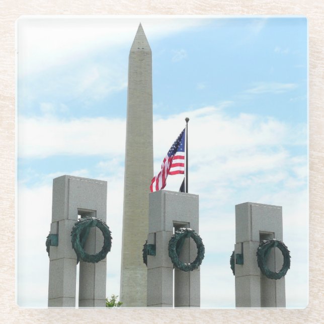 Washington Monument and WWII Memorial in DC Glass Coaster (Front)
