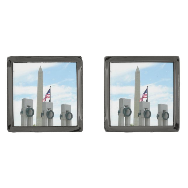 Washington Monument and WWII Memorial in DC Gunmetal Finish Cufflinks (Front)