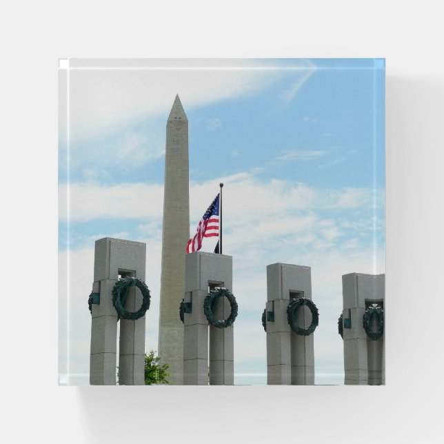 Washington Monument and WWII Memorial in DC Paperweight (Front)