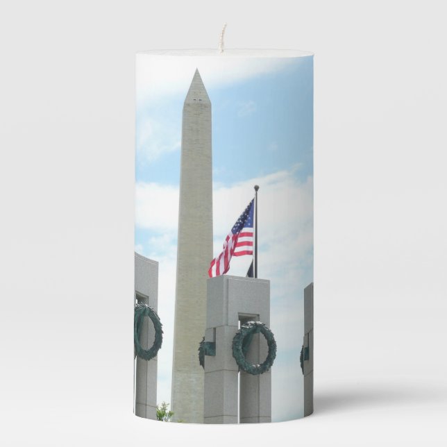 Washington Monument and WWII Memorial in DC Pillar Candle (Front)