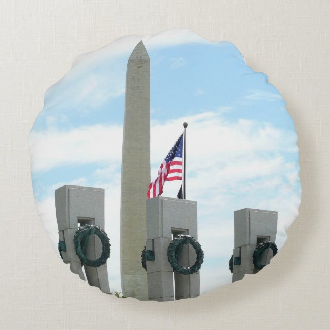 Washington Monument and WWII Memorial in DC Round Pillow (Back)