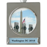 Washington Monument and WWII Memorial in DC Silver Plated Banner Ornament