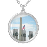 Washington Monument and WWII Memorial in DC Silver Plated Necklace