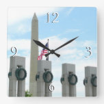 Washington Monument and WWII Memorial in DC Square Wall Clock