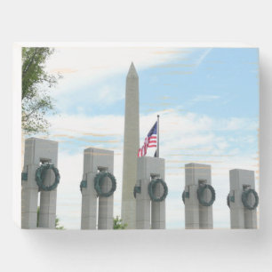 Washington Monument and WWII Memorial in DC Wooden Box Sign