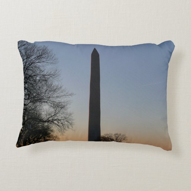 Washington Monument at Sunset in DC Accent Pillow (Back)