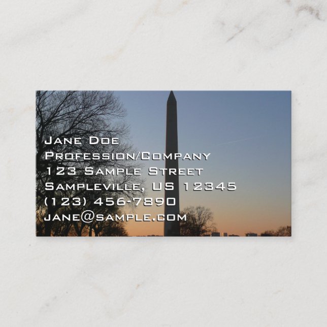 Washington Monument at Sunset in DC Business Card (Front)