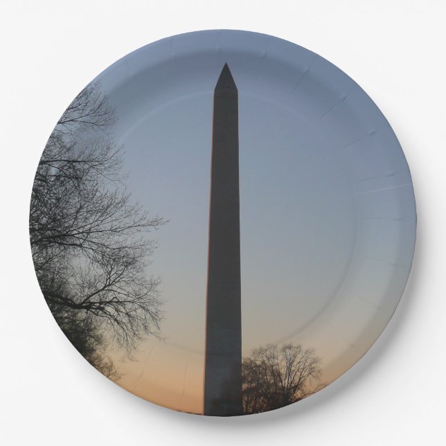 Washington Monument at Sunset in DC Paper Plates (Front)