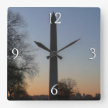Washington Monument at Sunset in DC Square Wall Clock