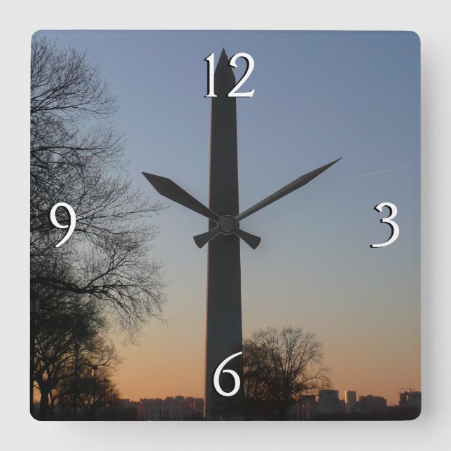 Washington Monument at Sunset in DC Square Wall Clock (Front)