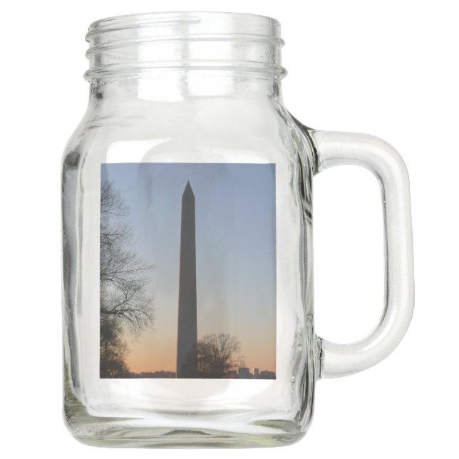 Washington Monument at Sunset Mason Jar (Front)