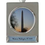 Washington Monument at Sunset Silver Plated Banner Ornament