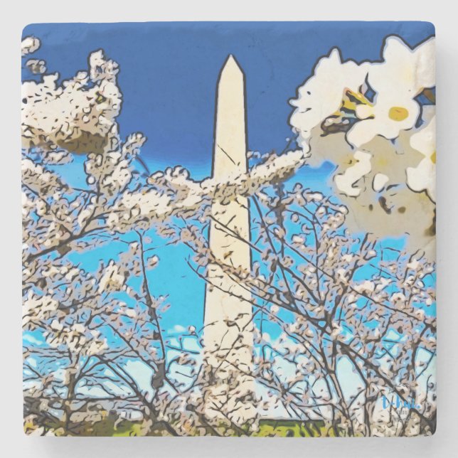 Washington Monument + Blossoms II Stone Coaster (Front)
