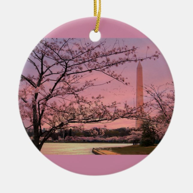 Washington Monument Cherry Blossom Festival Ceramic Ornament (Front)