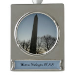 Washington Monument in Winter II Landscape Silver Plated Banner Ornament