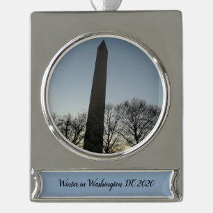 Washington Monument in Winter II Landscape Silver Plated Banner Ornament