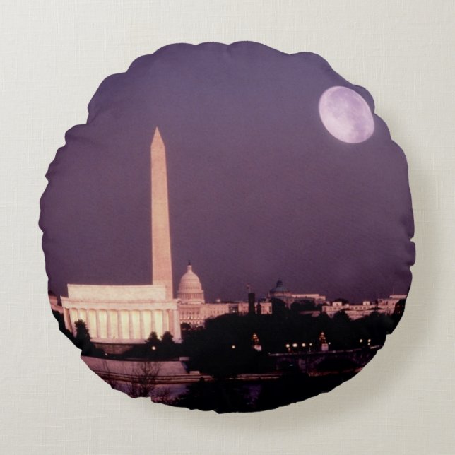 Washington Monument, the Capitol and Jefferson Round Pillow (Front)