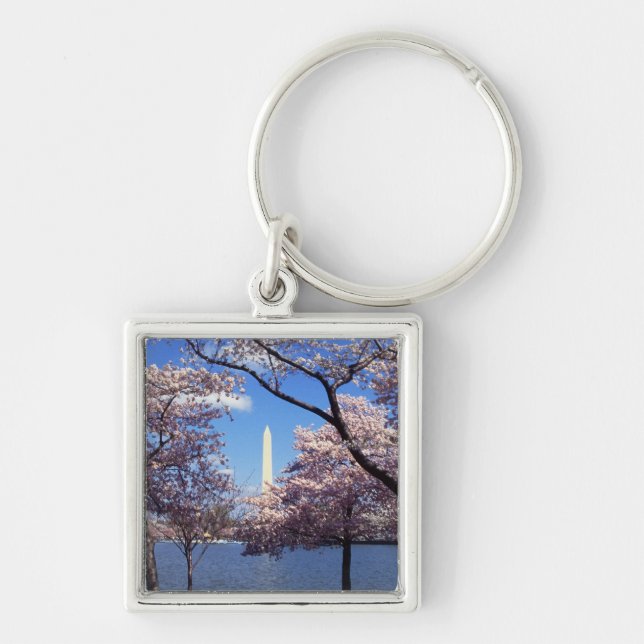 Washington Monument Through Cherry Blossoms Keychain (Front)