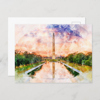 Washington Monument watercolor during sunset Postcard