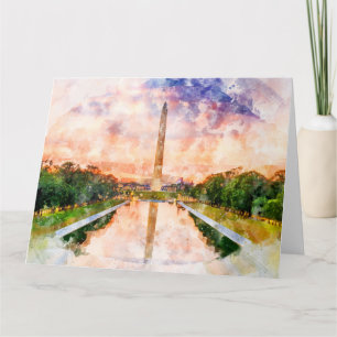 Washington Monument watercolor during sunset Thank You Card