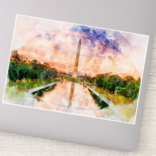 Washington Monument Watercolor Sunset Reflection Sticker