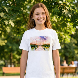 Washington Monument Watercolor Sunset Reflection T-Shirt