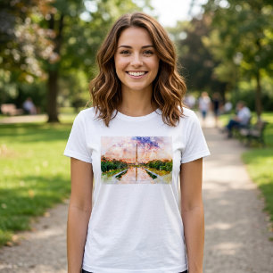 Washington Monument Watercolor Sunset Reflection T-Shirt