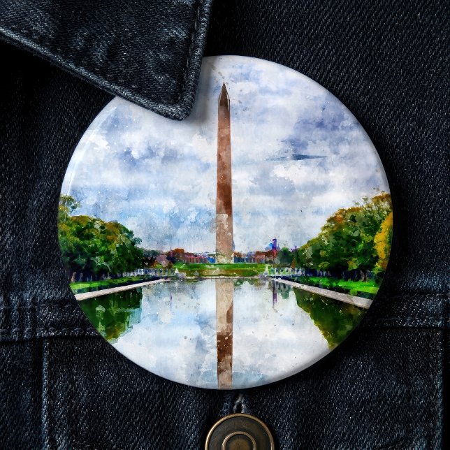 Washington Monument Watercolor with Reflection Button (Washington Monument Watercolor with Reflection. Button)