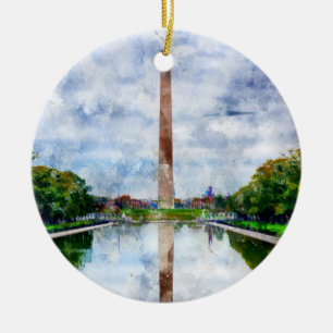 Washington Monument watercolor with reflection Ceramic Ornament