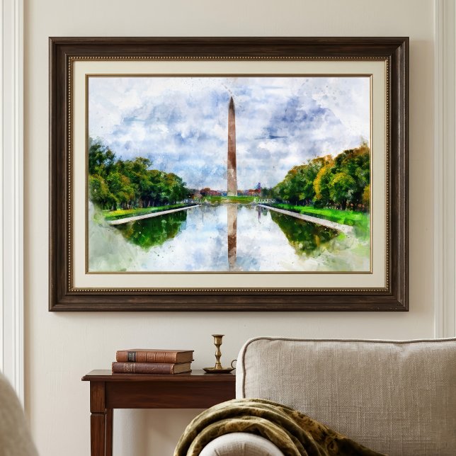 Washington Monument Watercolor with Reflection Photo Print (Washington Monument Watercolor with Reflection. Photo Print )