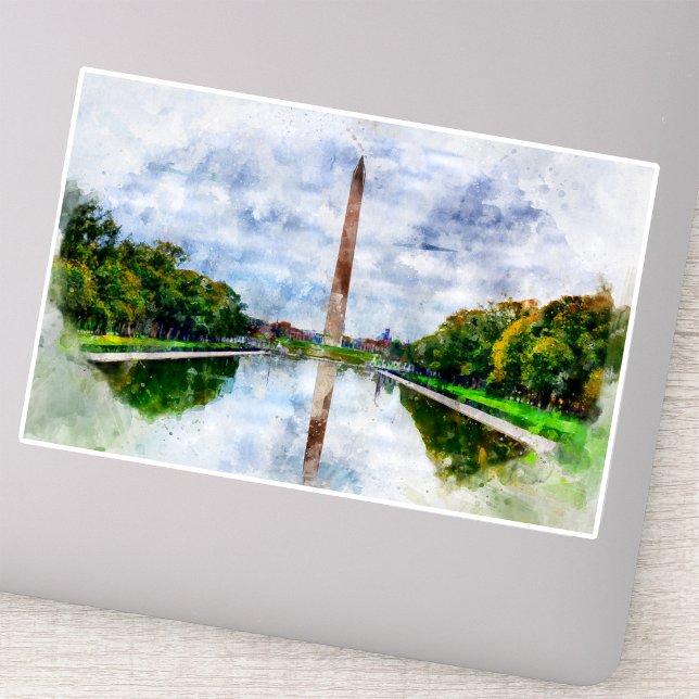 Washington Monument Watercolor with Reflection Sticker (Washington Monument Watercolor with Reflection. Sticker)