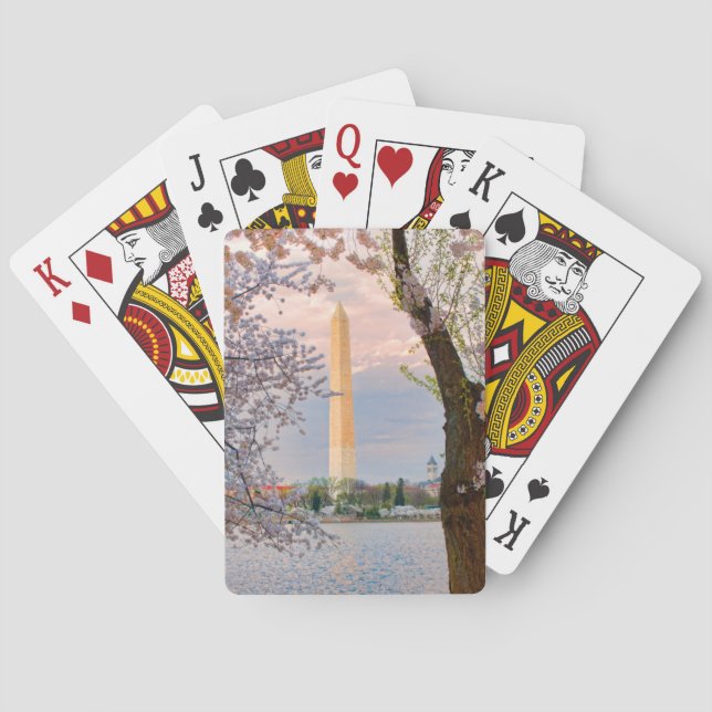 Washington Monument with Cherry Blossoms Poker Cards (Back)