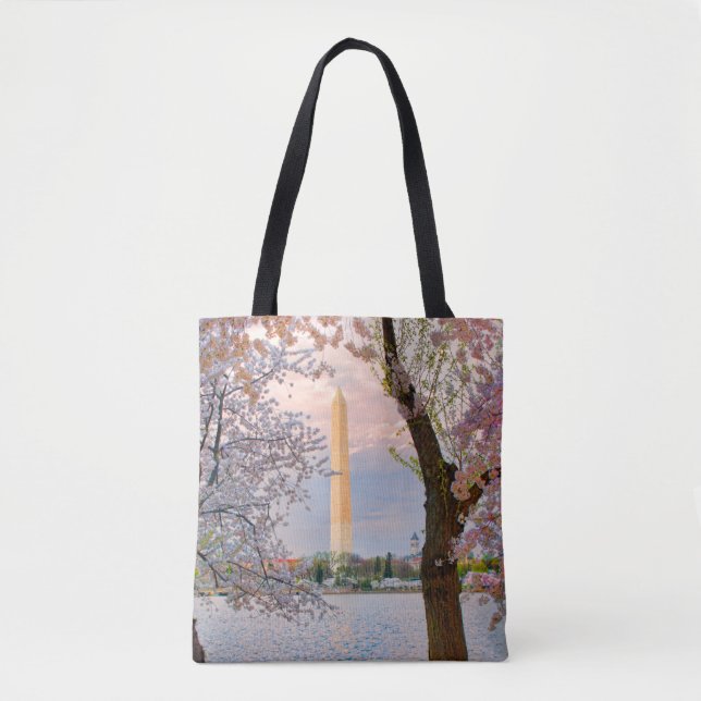 Washington Monument with Cherry Blossoms Tote Bag (Front)