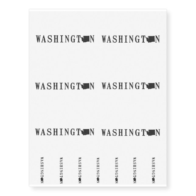 Washington Name with State Shaped Letter Temporary Tattoos (Front)