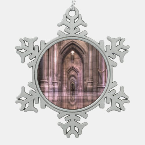 Washington National Cathedral Reflections Snowflake Pewter Christmas Ornament