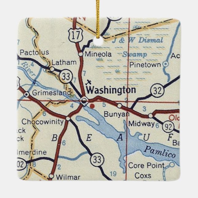 Washington NC Vintage Map Ceramic Ornament (Back)