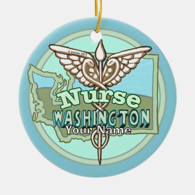 Washington Nurse Caduceus Ceramic Ornament (Front)