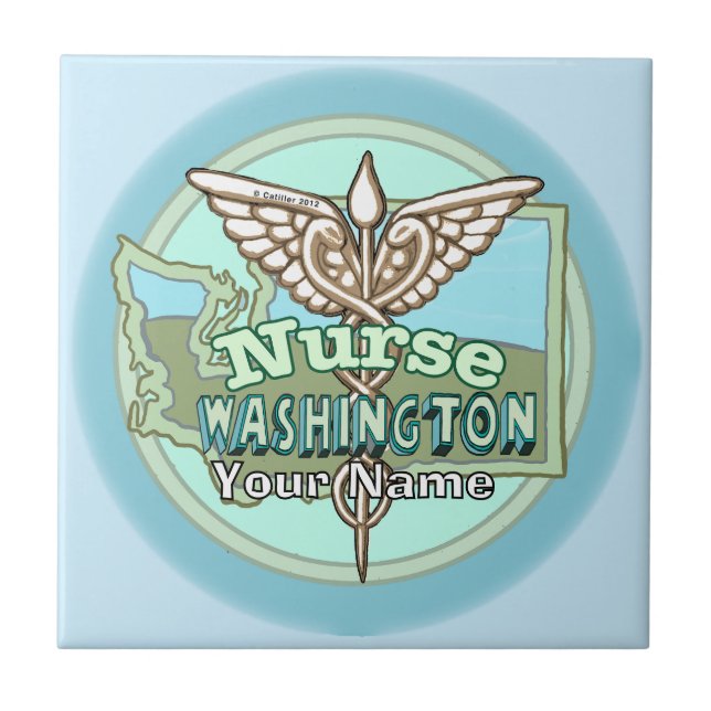 Washington Nurse Caduceus Ceramic Tile (Front)