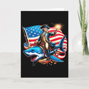 Washington Riding Shark Funny July 4th American Fl Card