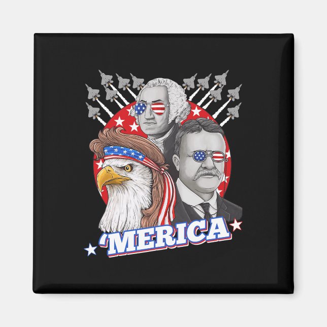 Washington Roosevelt Bald Eagle 4th Of July Patrio Magnet (Front)