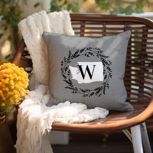 Washington Rustic Wreath Monogram Throw Pillow