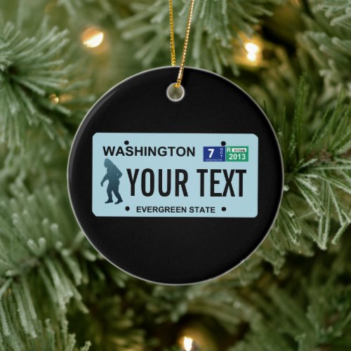 Washington Sasquatch License Plate Ceramic Ornament