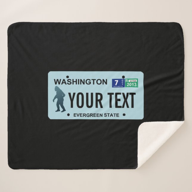 Washington Sasquatch License Plate Sherpa Blanket (Front (Horizontal))